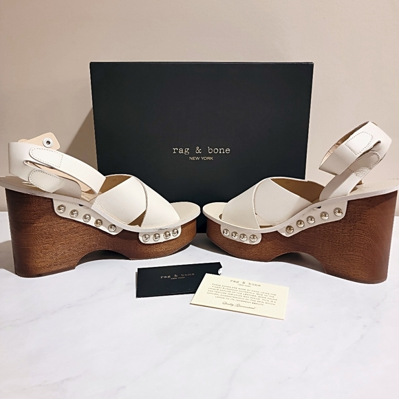 Rag & Bone Hester Ivory White Platform Studded Wedge Sandal NIB - Picture 12 of 13